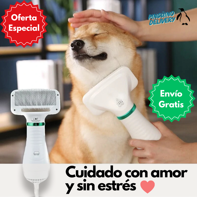 🐾 Cepillo y Secador de mascotas 2 en 1 – Cuidado con amor y sin estrés 💚