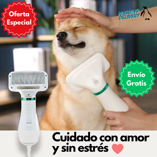 🐾 Cepillo y Secador de mascotas 2 en 1 – Cuidado con amor y sin estrés 💚