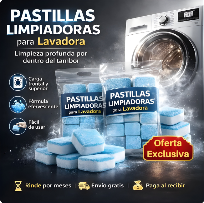 Pastillas Limpiadoras de Lavadora – Limpieza Profunda y Eliminación de Olores (12 unidades)