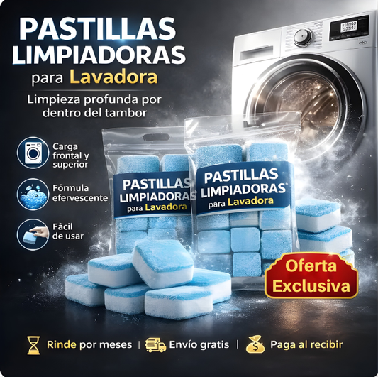 Pastillas Limpiadoras de Lavadora – Limpieza Profunda y Eliminación de Olores (12 unidades)