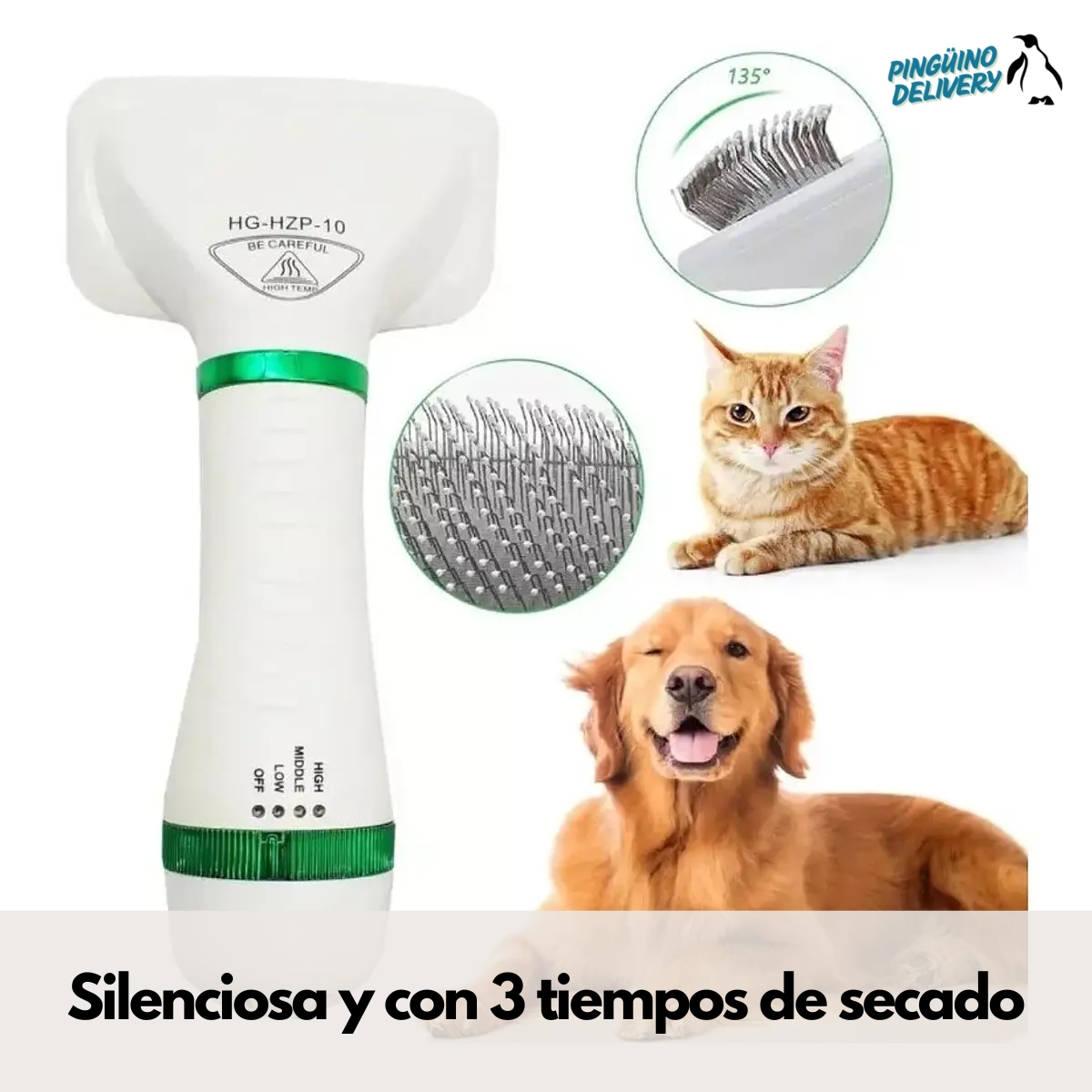 🐾 Cepillo y Secador de mascotas 2 en 1 – Cuidado con amor y sin estrés 💚